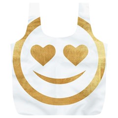 Gold Smiley Face Full Print Recycle Bags (l)  by NouveauDesign