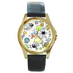 Sketch Set Cute Collection Child Round Gold Metal Watch