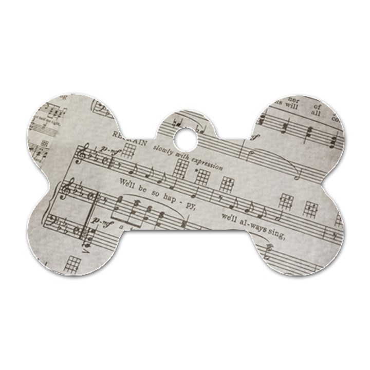 Sheet Music Paper Notes Antique Dog Tag Bone (One Side)