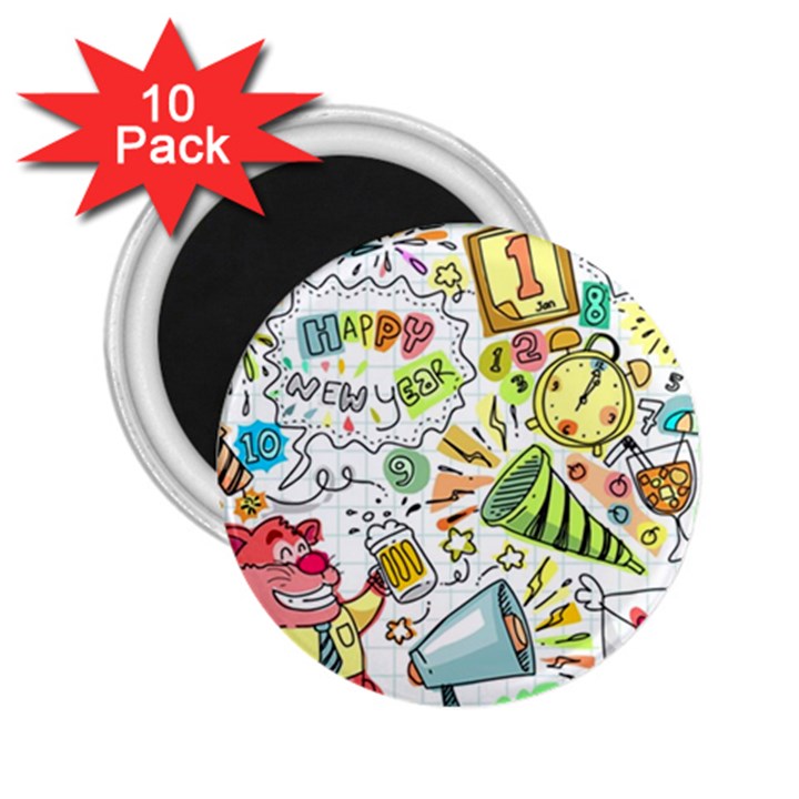 Doodle New Year Party Celebration 2.25  Magnets (10 pack) 