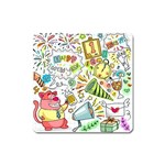 Doodle New Year Party Celebration Square Magnet Front