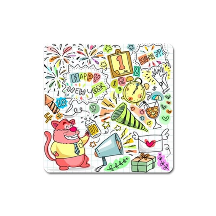Doodle New Year Party Celebration Square Magnet