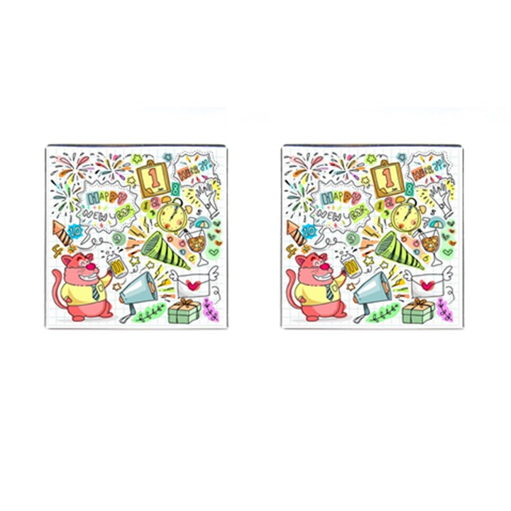 Doodle New Year Party Celebration Cufflinks (Square)