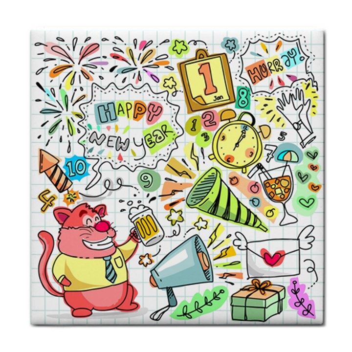 Doodle New Year Party Celebration Face Towel