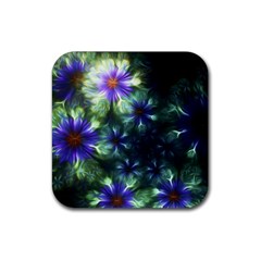 Fractal Painting Blue Floral Rubber Coaster (square)  by Celenk