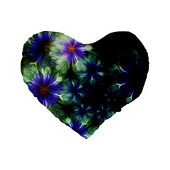 Fractal Painting Blue Floral Standard 16  Premium Flano Heart Shape Cushions by Celenk