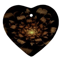 Fractal Flower Floral Bloom Brown Heart Ornament (two Sides)