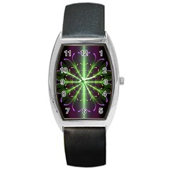 Fractal Purple Lime Pattern Barrel Style Metal Watch by Celenk