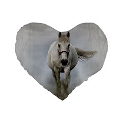 Horse Mammal White Horse Animal Standard 16  Premium Flano Heart Shape Cushions by Celenk