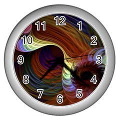 Fractal Colorful Rainbow Flowing Wall Clocks (silver)  by Celenk