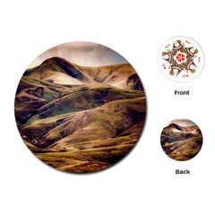 Iceland Mountains Sky Clouds Playing Cards (round)  by Celenk