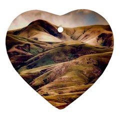 Iceland Mountains Sky Clouds Heart Ornament (two Sides)