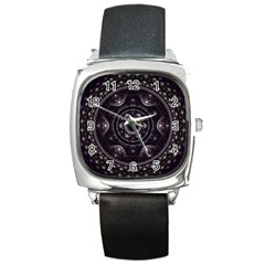 Fractal Mandala Circles Purple Square Metal Watch by Celenk