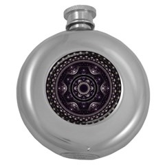 Fractal Mandala Circles Purple Round Hip Flask (5 Oz)
