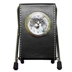 Cat Pet Art Abstract Watercolor Pen Holder Desk Clocks