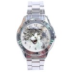 Cat Pet Art Abstract Watercolor Stainless Steel Analogue Watch Front