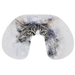 Cat Pet Art Abstract Watercolor Travel Neck Pillows by Celenk