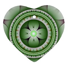 Fractal Mandala Green Purple Heart Ornament (two Sides)