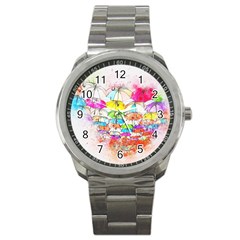 Umbrella Art Abstract Watercolor Sport Metal Watch