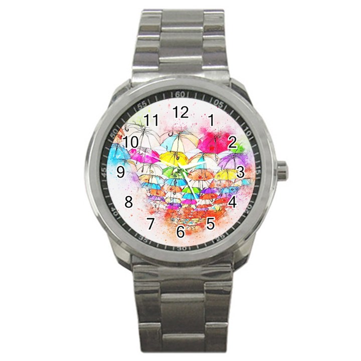 Umbrella Art Abstract Watercolor Sport Metal Watch