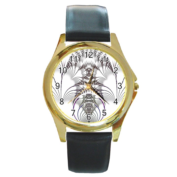 Fractal Delicate Intricate Round Gold Metal Watch