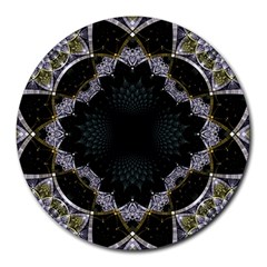 Fractal Aqua Silver Pattern Round Mousepads