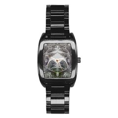 Fractal White Design Pattern Stainless Steel Barrel Watch by Celenk