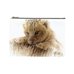 Lion Cub Close Cute Eyes Lookout Cosmetic Bag (large)  by Celenk