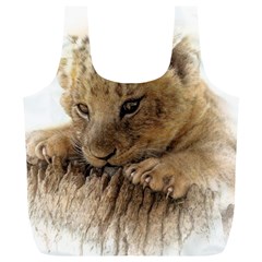 Lion Cub Close Cute Eyes Lookout Full Print Recycle Bags (l)  by Celenk