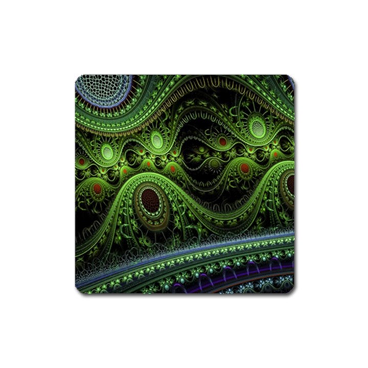 Fractal Green Gears Fantasy Square Magnet