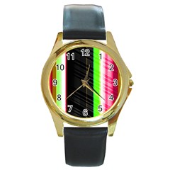 Abstract Background Pattern Textile Round Gold Metal Watch by Celenk