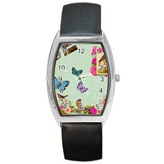 Whimsical Shabby Chic Collage Barrel Style Metal Watch by NouveauDesign