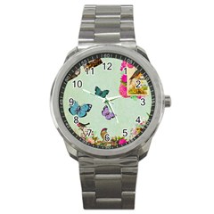 Whimsical Shabby Chic Collage Sport Metal Watch by NouveauDesign