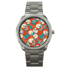 Floral Asian Vintage Pattern Sport Metal Watch by NouveauDesign