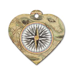 Map Vintage Nautical Collage Dog Tag Heart (one Side) by Celenk