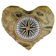 Map Vintage Nautical Collage Large 19  Premium Flano Heart Shape Cushions by Celenk