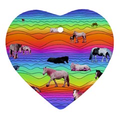 Horses In Rainbow Heart Ornament (two Sides) by CosmicEsoteric