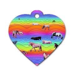 Horses In Rainbow Dog Tag Heart (two Sides)