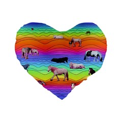 Horses In Rainbow Standard 16  Premium Flano Heart Shape Cushions by CosmicEsoteric