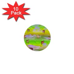 Cows And Clouds In The Green Fields 1  Mini Buttons (10 Pack)  by CosmicEsoteric