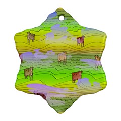 Cows And Clouds In The Green Fields Snowflake Ornament (two Sides)