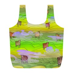 Cows And Clouds In The Green Fields Full Print Recycle Bags (l) 