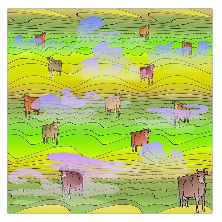 Cows and Clouds in the Green Fields Large Satin Scarf (Square)