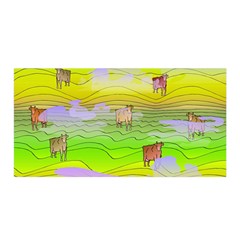 Cows And Clouds In The Green Fields Satin Wrap by CosmicEsoteric