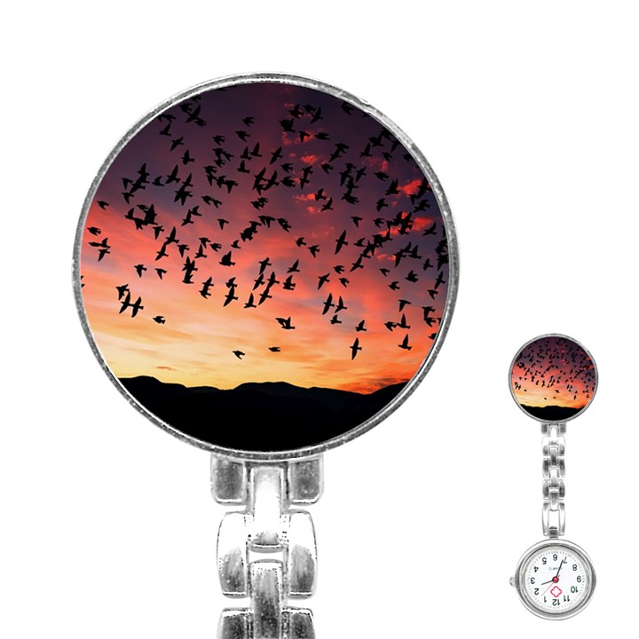 Sunset Dusk Silhouette Sky Birds Stainless Steel Nurses Watch