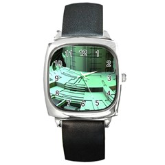 Futuristic Urban Architecture Square Metal Watch by Celenk