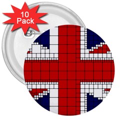 Union Jack Flag Uk Patriotic 3  Buttons (10 pack) 