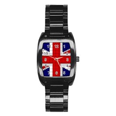 Union Jack Flag Uk Patriotic Stainless Steel Barrel Watch