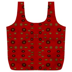 Brown Circle Pattern On Red Full Print Recycle Bags (L) 