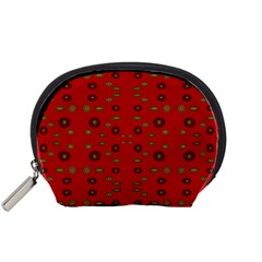 Brown Circle Pattern On Red Accessory Pouches (small)  by BrightVibesDesign